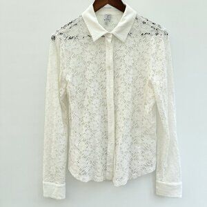 Tristan Stretchy Ivory Lace Blouse Size Large